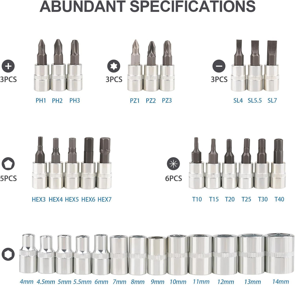 Beaiguna 46PCS Small Drive Socket Ratchet Wrench Screwdriver Set